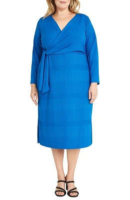 Maggy London Long Sleeve Midi Faux Wrap Dress Princess Blue at Nordstrom,