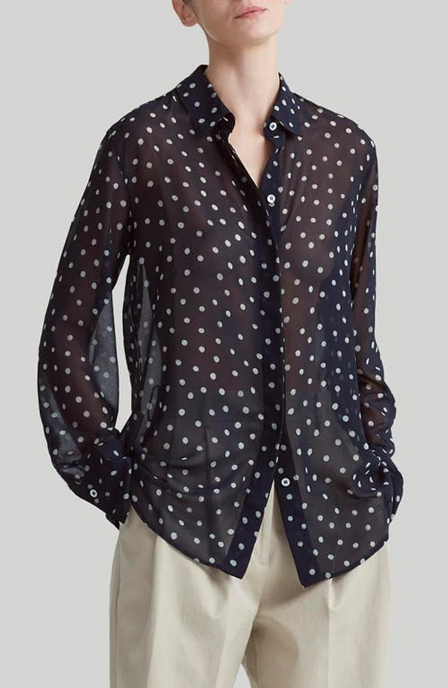 Altuzarra Chika Polka Dot Silk Button-Up Shirt Nocturne Blue at Nordstrom, Us