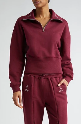 Luar Logo Embroidered Crop Quarter Zip Pullover in Burgundy at Nordstrom, Size Small