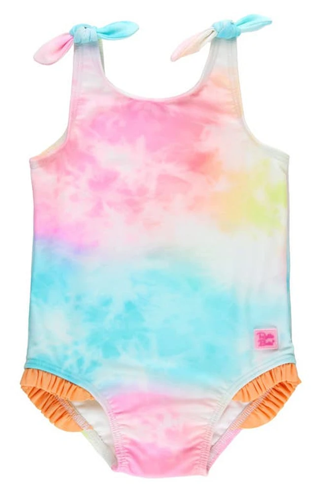 RuffleButts Kids' Rainbow Tie Dye One-Piece Swimsuit in Pink Multi at Nordstrom, Size 8