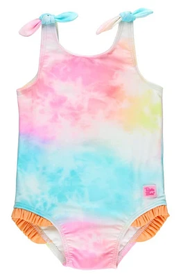 RuffleButts Kids' Rainbow Tie Dye One-Piece Swimsuit in Pink Multi at Nordstrom, Size 8