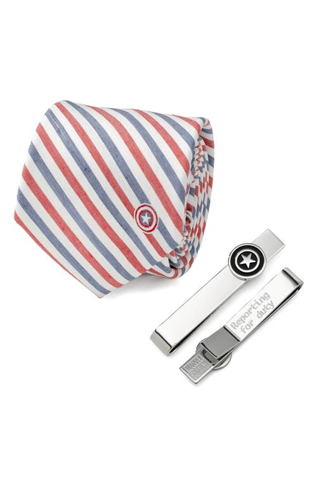 Cufflinks, Inc. Captain America Shield Tie Bar & Tie Set in Multi at Nordstrom