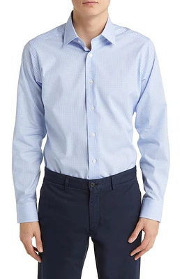 David Donahue Gingham Slim Fit Barrel Cuff Dress Shirt Blue at Nordstrom,