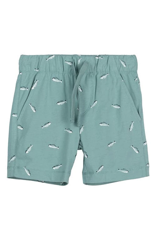 MILES BABY Kids' Fishbone Print Organic Cotton Shorts Teal at Nordstrom,