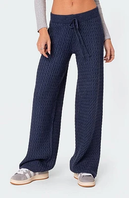 EDIKTED Portia Cable Knit Pants Navy at Nordstrom,