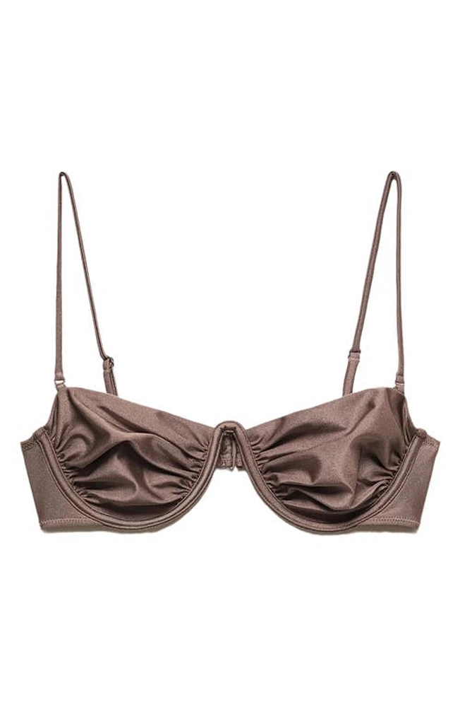 MANGO Shiny Underwire Bikini Top Brown at Nordstrom,