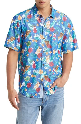 Tommy Bahama Mojito Bay Salud Floral Short Sleeve Button-Up Shirt Campanula at Nordstrom,