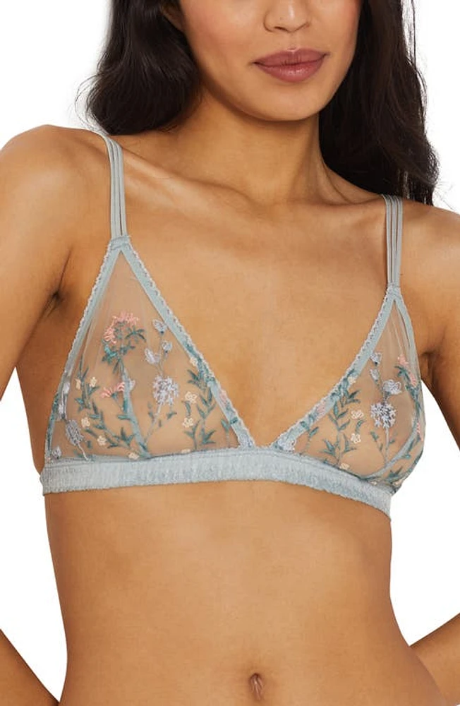 Etam Jardin Embroidered Mesh Triangle Bra Blue Lagoon at Nordstrom,