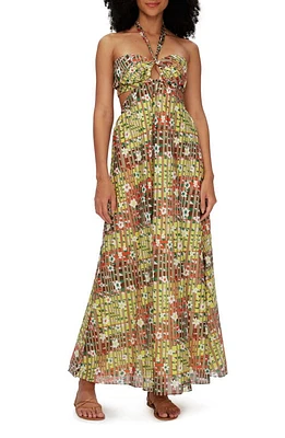 Diane von Furstenberg Ainslina Floral Check Cotton & Silk Maxi Dress Garden at Nordstrom,