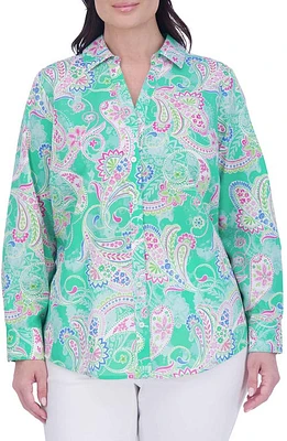 Foxcroft Mary Paisley Cotton Button-Up Shirt Green Multi at Nordstrom,