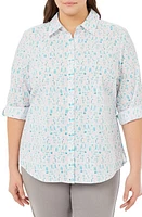 Foxcroft Zoey Printed Roll Tab Cotton Button-Up Shirt Oceanside at Nordstrom,