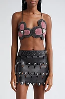 Area Jumbo Crystal Beaded Flower Bra Top Multi Pink at Nordstrom,