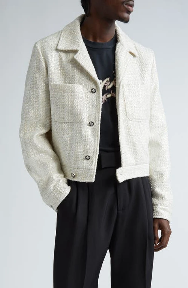 AMIRI Sequin Bouclé Shirt Jacket Alabaster at Nordstrom, Us