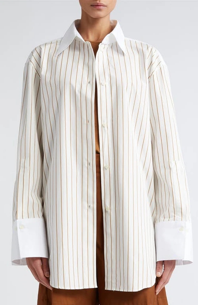 Róhe Reimagined Cotton Banker Shirt Caramel Stripe at Nordstrom, Us