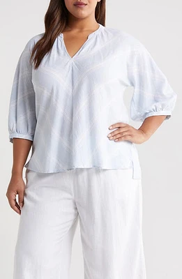 caslon(r) Linen Blend Shirt Blue Skyway Bon Stripe at Nordstrom,