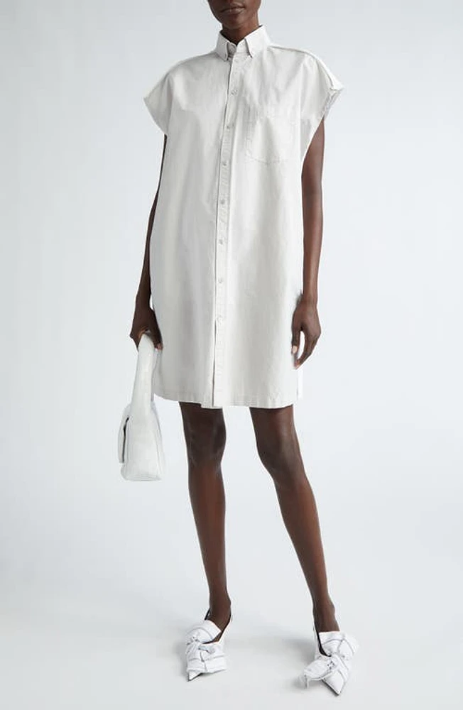 Balenciaga Logo Hybrid Sleeveless Shirtdress Dirty White at Nordstrom,