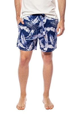 The Lazy Poet Plume Leaf Print Pajama Shorts Blue at Nordstrom,