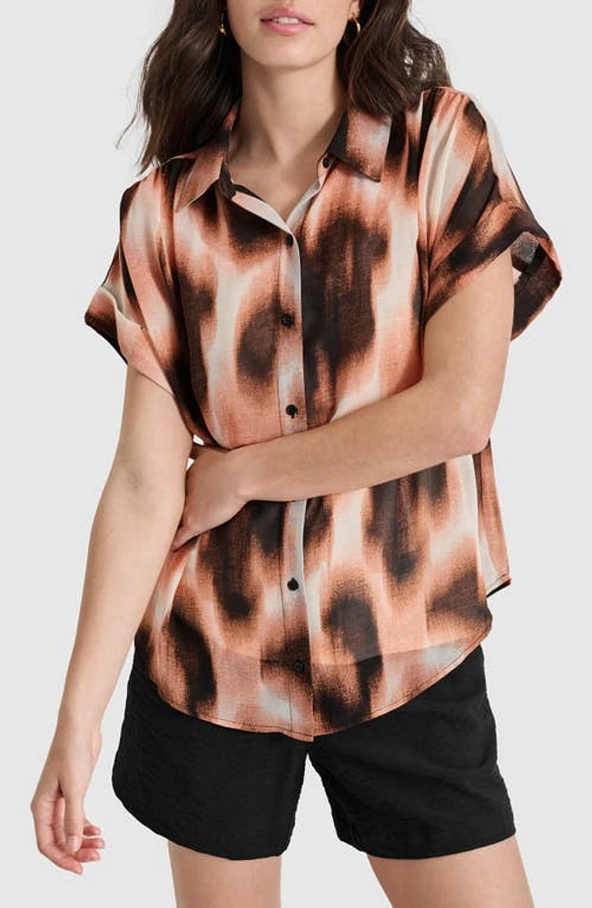 DKNY Print Chiffon Short Sleeve Button-Up Shirt at Nordstrom,