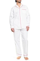 Petite Plume Contrast Piping Cotton Pajamas White at Nordstrom,