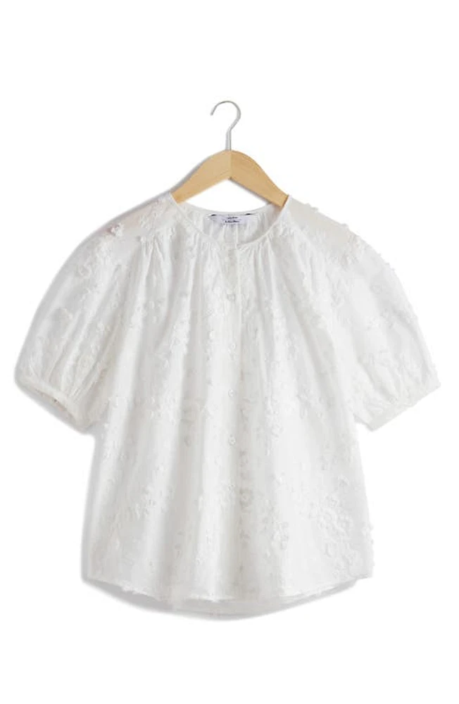 & Other Stories Floral Texture Front Button Cotton Top White Light at Nordstrom,