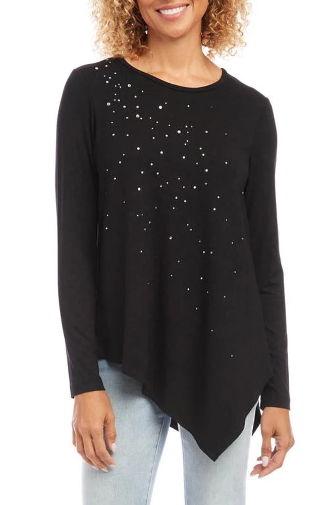 Karen Kane Embellished Asymmetric Hem Top in Black at Nordstrom