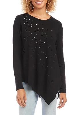 Karen Kane Embellished Asymmetric Hem Top in Black at Nordstrom