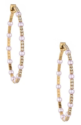 Ettika Crystal & Imitation Pearl Hoop Earrings in Gold at Nordstrom