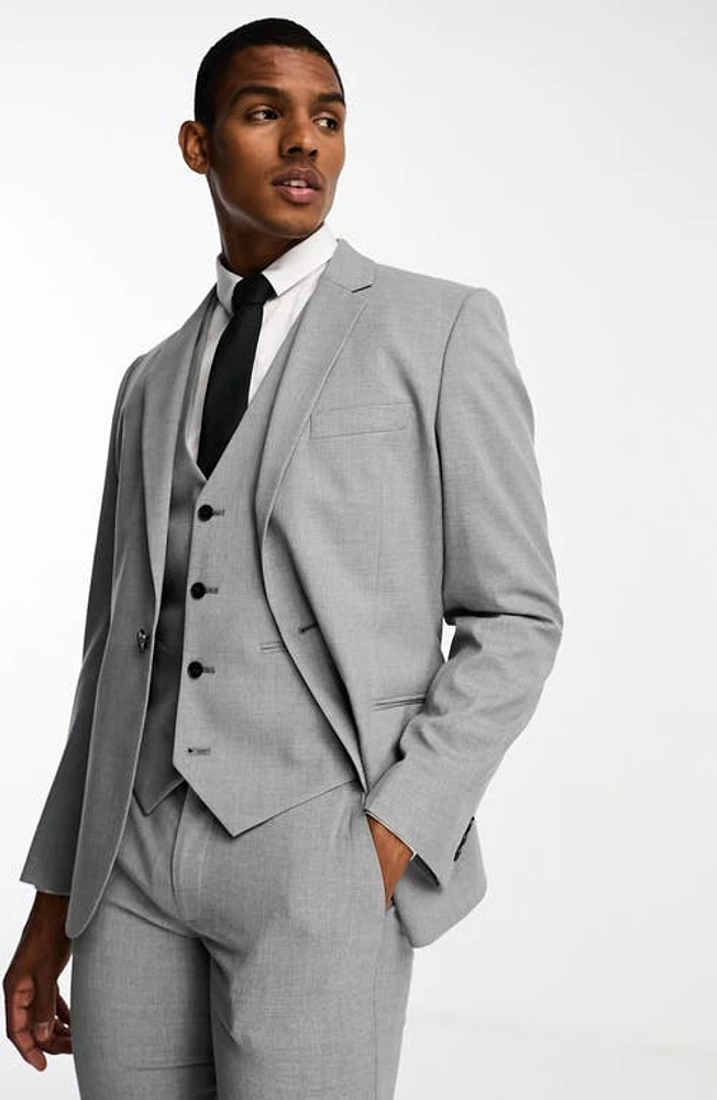 ASOS DESIGN Slim Fit Heathered Suit Jacket in Grey at Nordstrom, Size 46