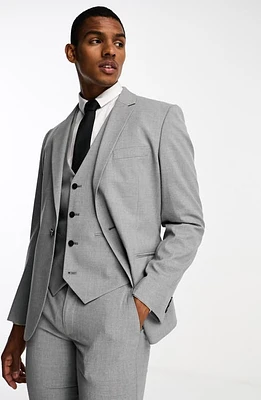 ASOS DESIGN Slim Fit Heathered Suit Jacket in Grey at Nordstrom, Size 46