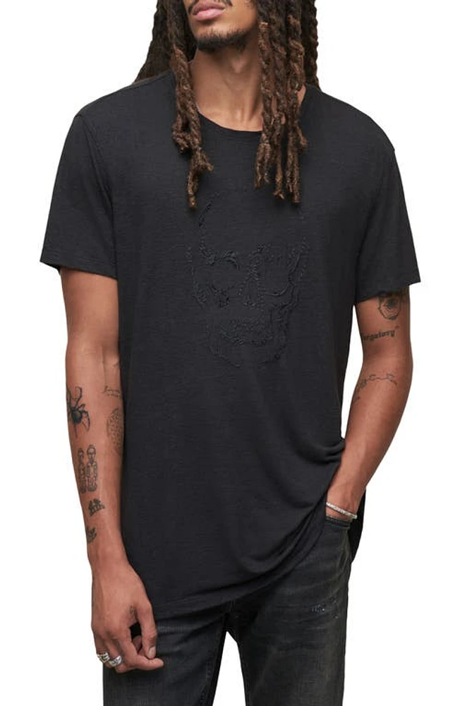 John Varvatos Skull Embroidered Linen & Modal T-Shirt in Black at Nordstrom, Size Large