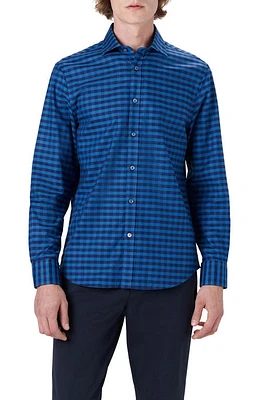 Bugatchi Classic Fit Check Stretch Cotton Button-Up Shirt in Night Blue at Nordstrom, Size Medium