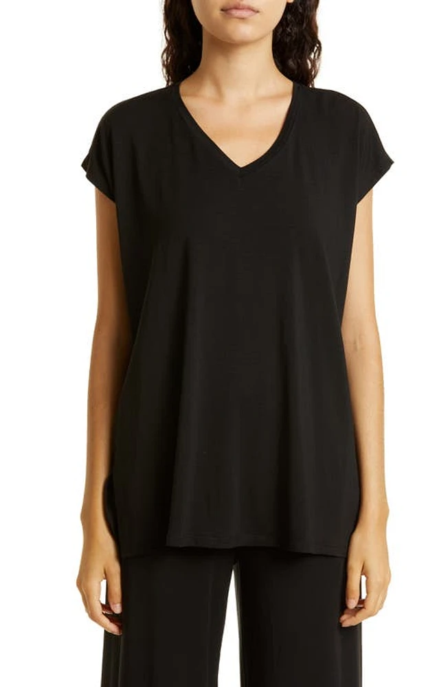 Eileen Fisher V-Neck Long Boxy Top Black at