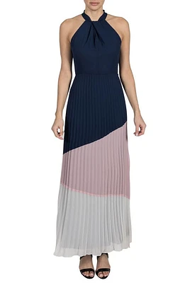 Julia Jordan Colorblock Twist Halter Neck Maxi Dress Navy Multi at Nordstrom,