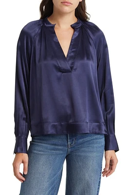 Rails Wynna Satin Popover Blouse Navy at Nordstrom,