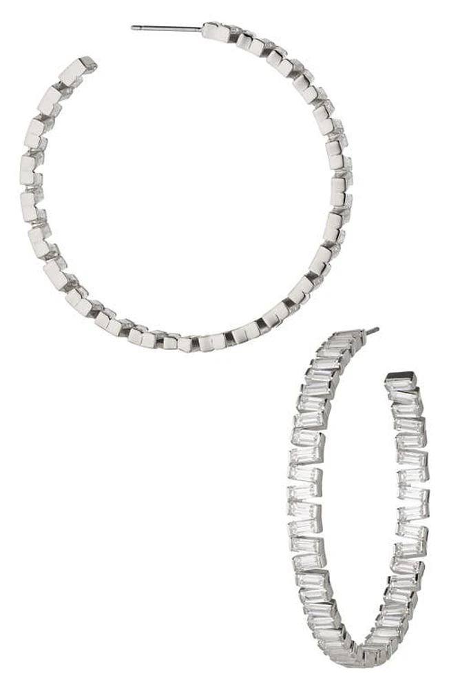 Nadri Chateau Baguette Hoop Earrings in Rhodium at Nordstrom