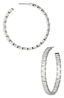 Nadri Chateau Baguette Hoop Earrings in Rhodium at Nordstrom