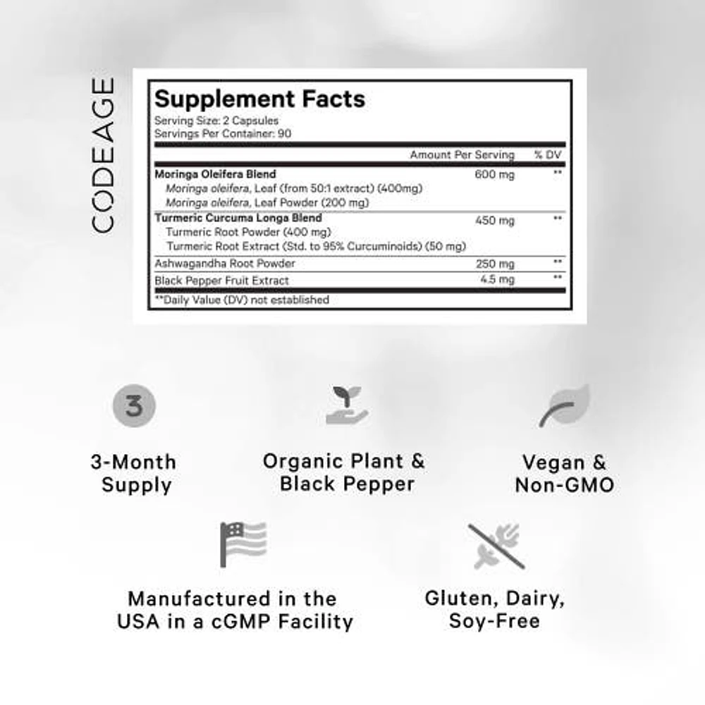 Codeage Liposomal Moringa+ Supplement, Moringa Oleifera, Turmeric, Ashwagandha, Black Pepper, 180 ct in White at Nordstrom