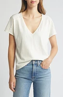 PAIGE Yelena Cotton & Linen V-Neck T-Shirt Off White at Nordstrom,