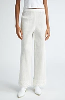 EENK Lace Trim Cotton Blend Plissé Pants White at Nordstrom,