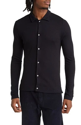 Officine Générale Brent Knit Wool Button-Up Shirt Dark Navy at Nordstrom,