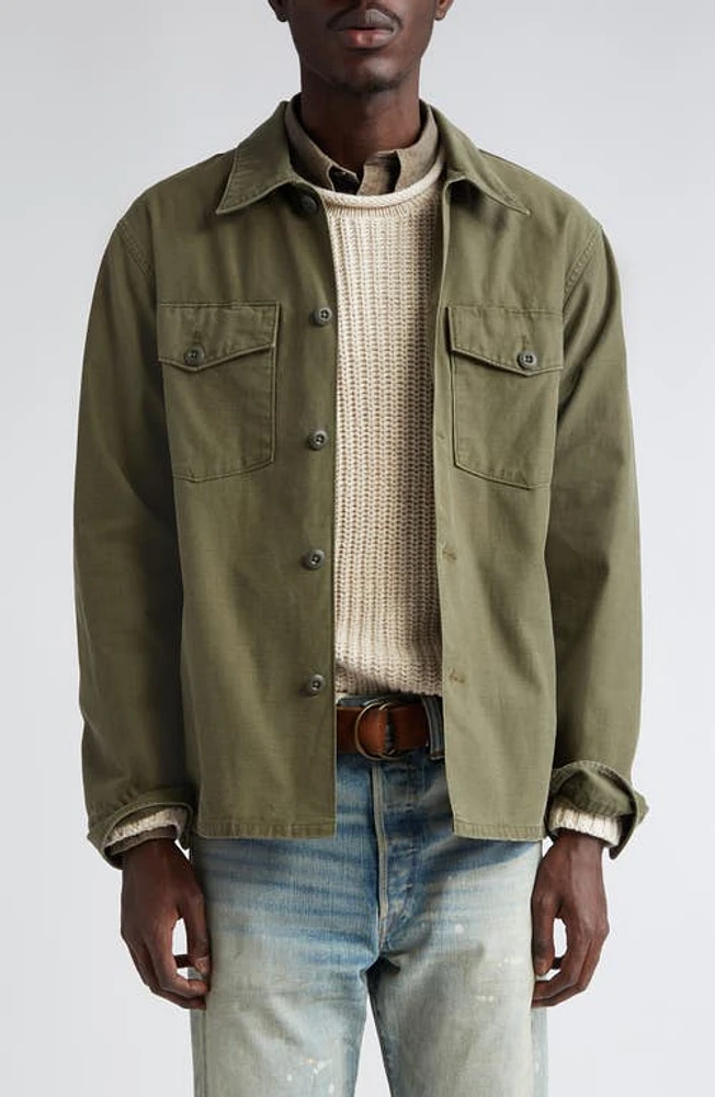 Double RL Solid Button-Up Overshirt Olive at Nordstrom,