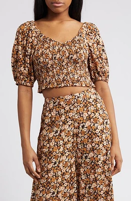 Rip Curl Sea of Dreams Floral Smocked Crop Top Brown at Nordstrom,