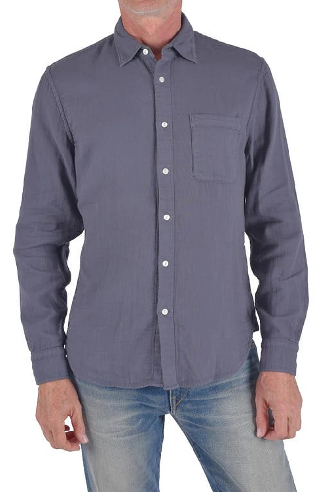 HIROSHI KATO The Ripper Waffle Weave Cotton Button-Up Shirt Charcoal at Nordstrom,