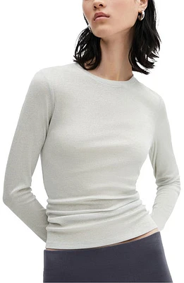 MANGO Metallic Rib Long Sleeve T-Shirt Grey at Nordstrom,