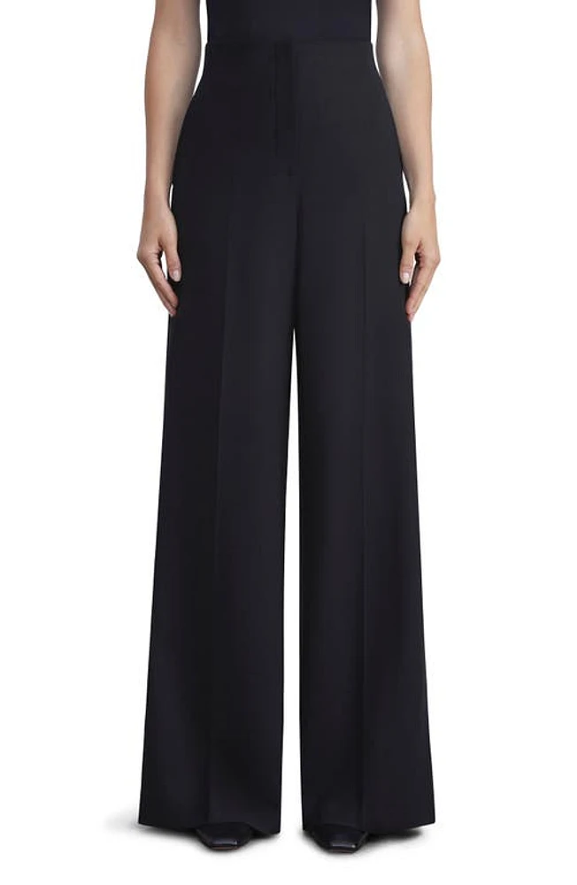 Lafayette 148 New York Thames High Waist Wide Leg Stretch Wool Pants Black at