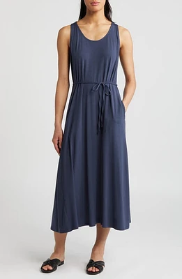 Eileen Fisher Sleeveless Belted Racerback Midi Dress Ocean at Nordstrom,