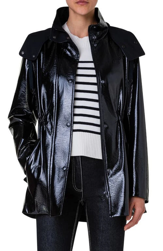 Akris punto Faux Leather Hooded Jacket Black at Nordstrom,