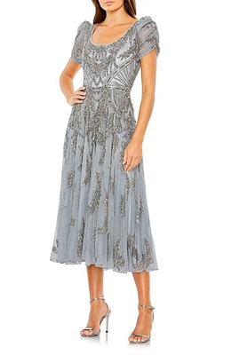 Mac Duggal Beaded Cocktail Midi Dress Silver at Nordstrom,