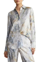 Lafayette 148 New York Scottie Fern Print Silk Twill Button-Up Top Bluestone Multi at Nordstrom,