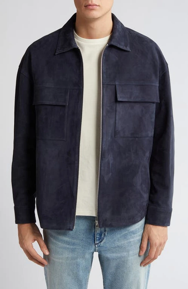 FRAME Clean Suede Zip Front Shirt Dark Navy at Nordstrom,